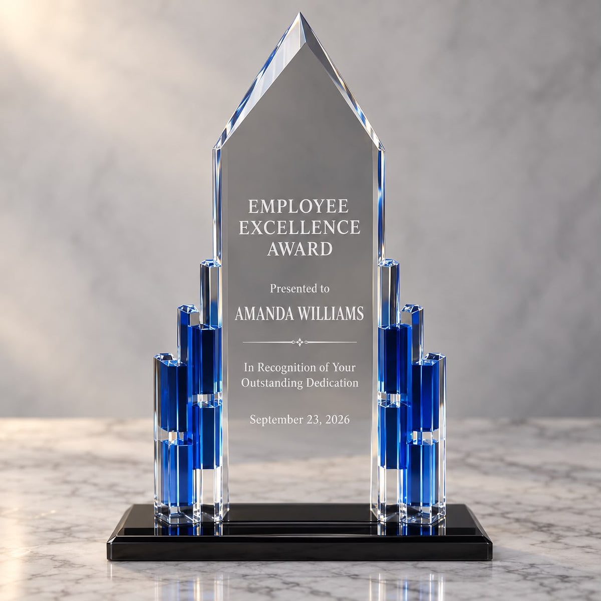 Blue Accent Acrylic Tower Award - 13.5 Inch