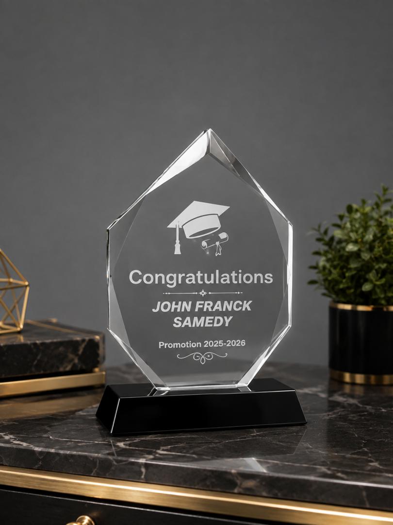 Personalized Crystal Award Plaque - Custom Laser Engraved Gift - 5"