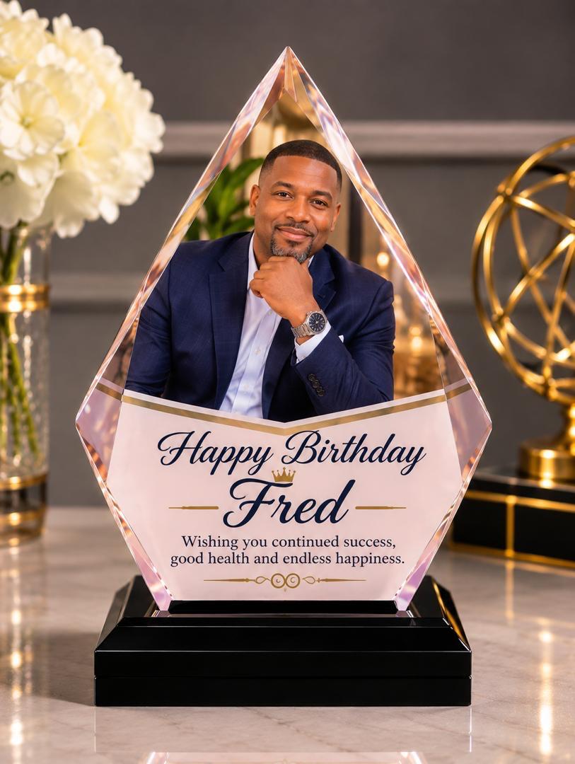 8-inch personalized crystal birthday photo plaque for him