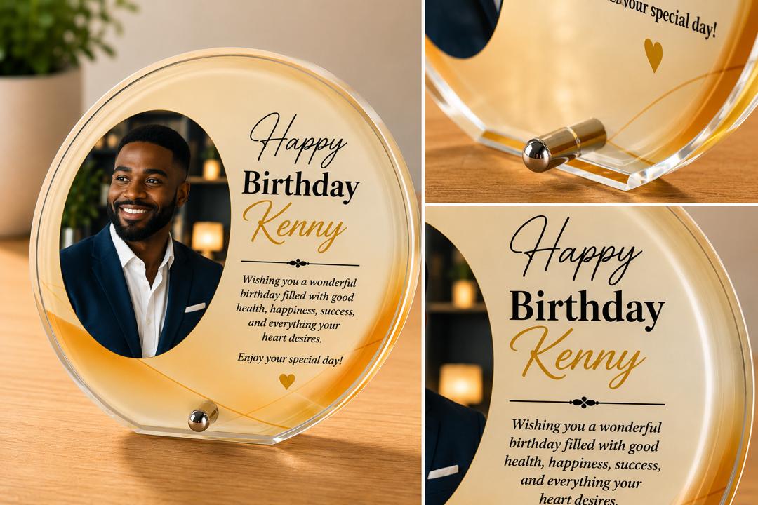 Custom crystal photo plaques for birthdays and special occasions
