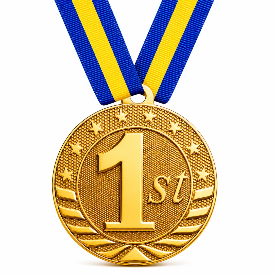 Gold 1st Place Award Medal - 2" with Ribbon