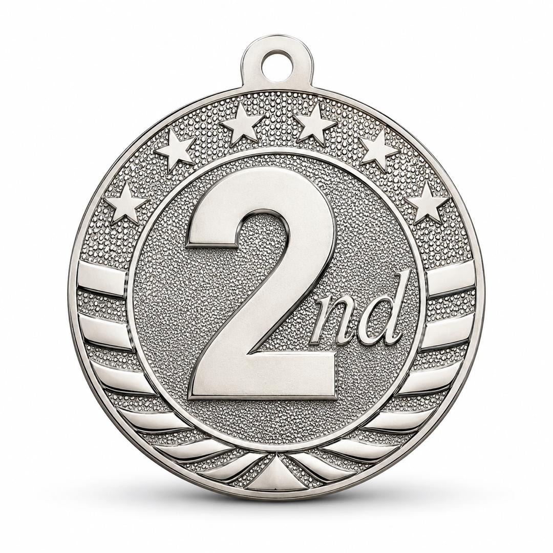 Silver 2nd Place Award Medal - 2" with Choice of Ribbon Color