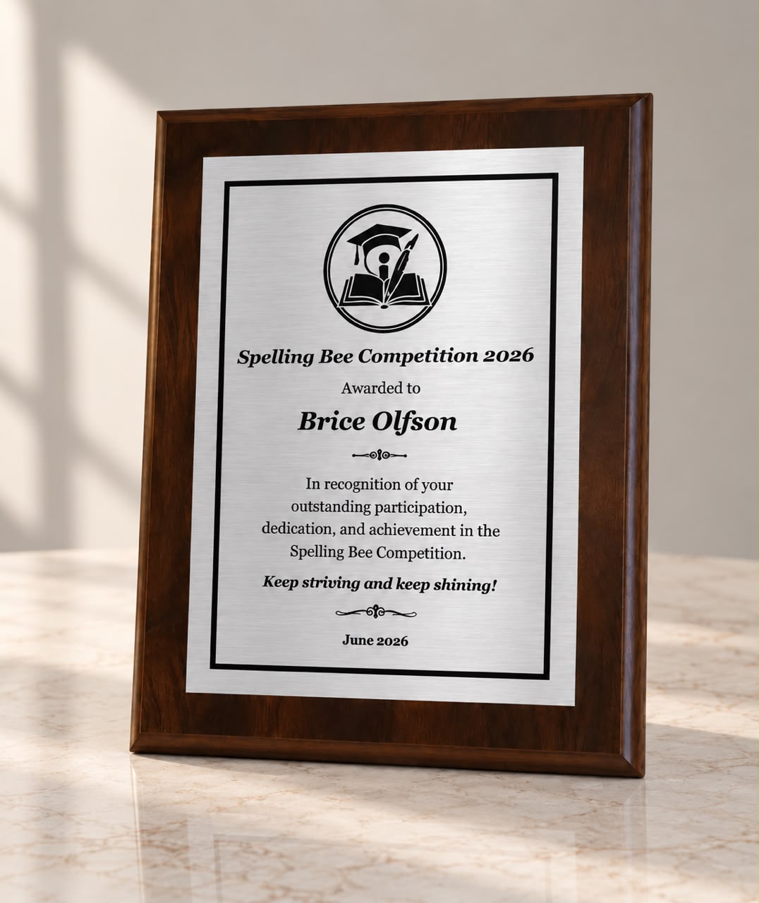 Personalized Recognition Plaque – Custom Award for Any Occasion