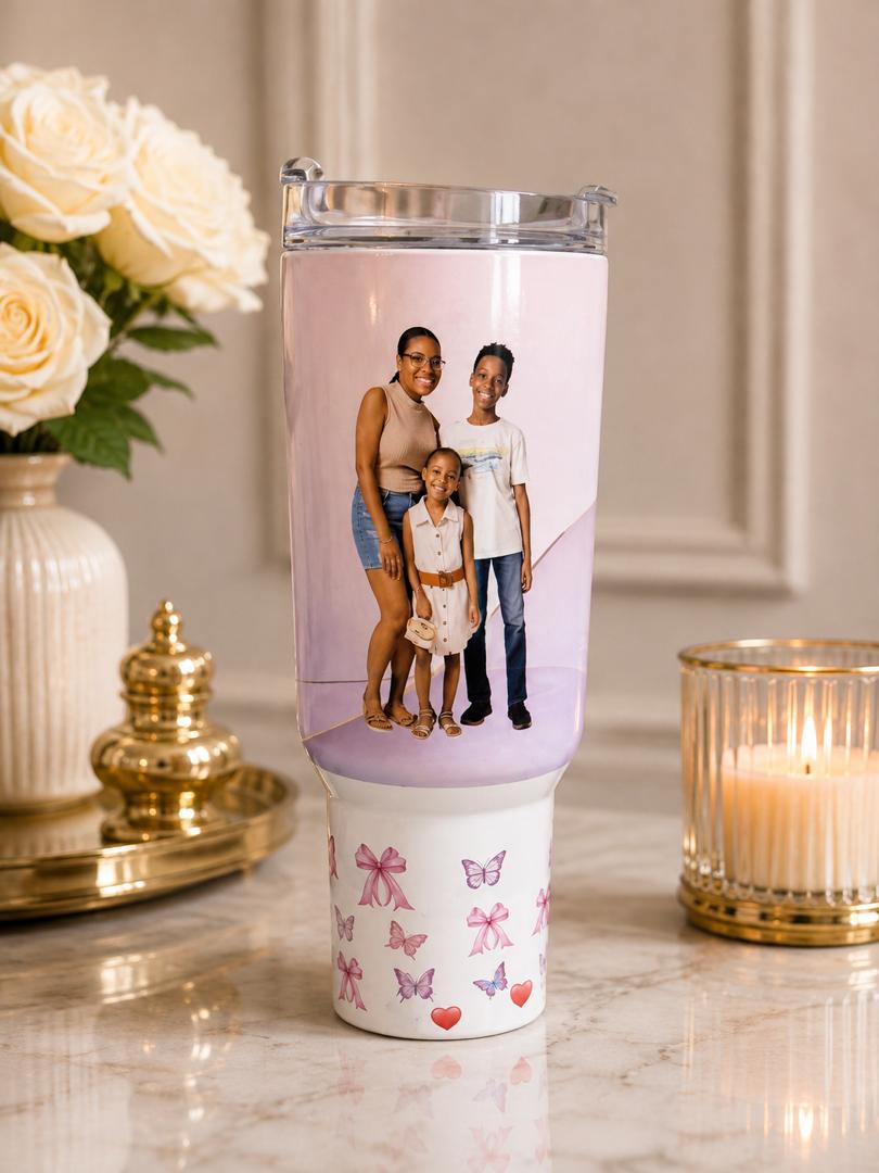 40 oz Personalized Tumbler with Handle - Custom Photo, Name & Message