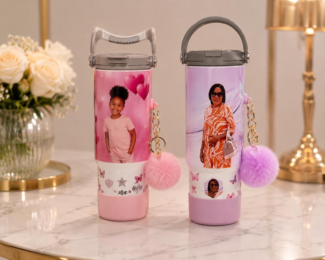 Personalized 30 oz Photo Tumbler with straw & Charm