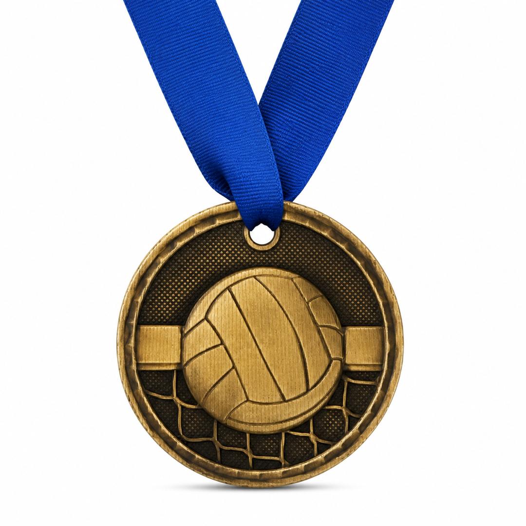 2" Antique Gold Volleyball Medal with Ribbon