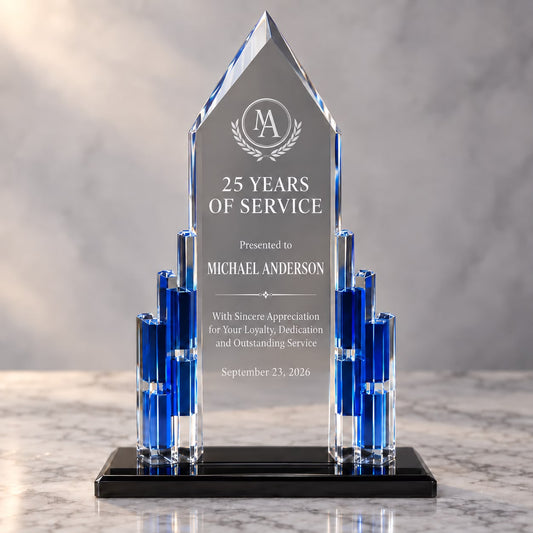 Blue Accent Acrylic Tower Award - 13.5 Inch