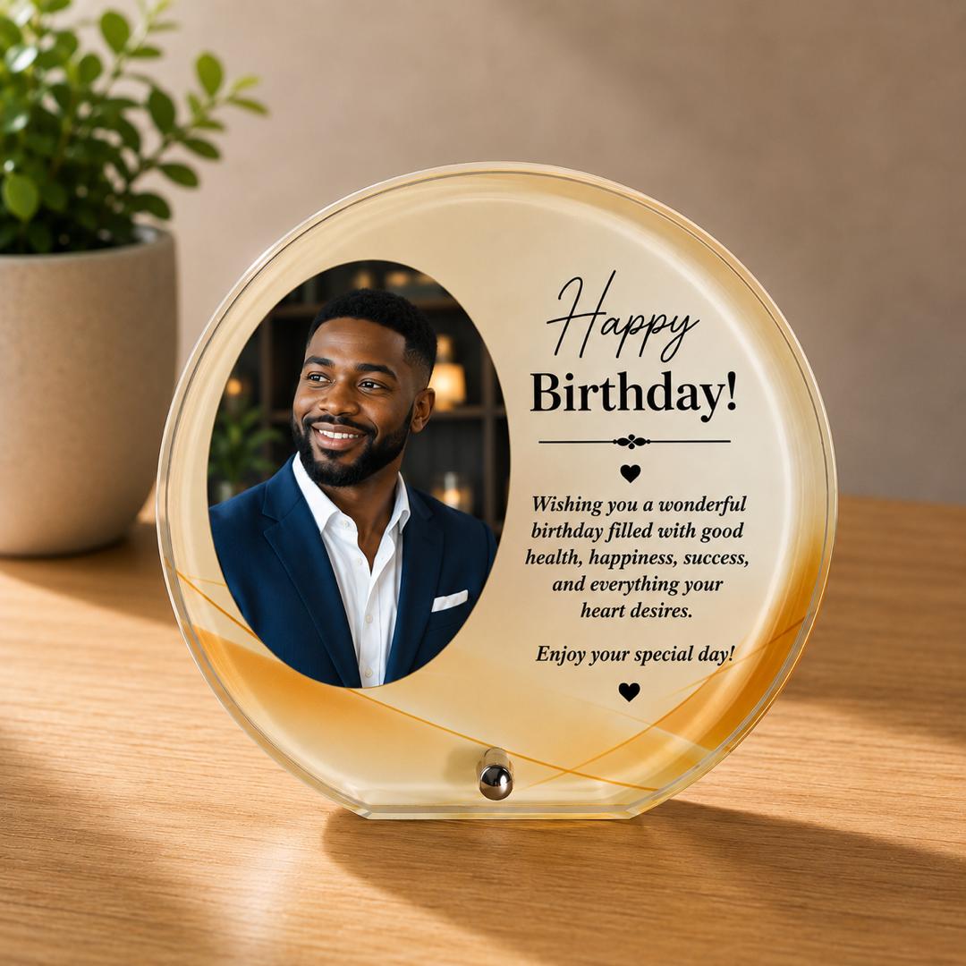 Personalized crystal birthday photo plaque for him