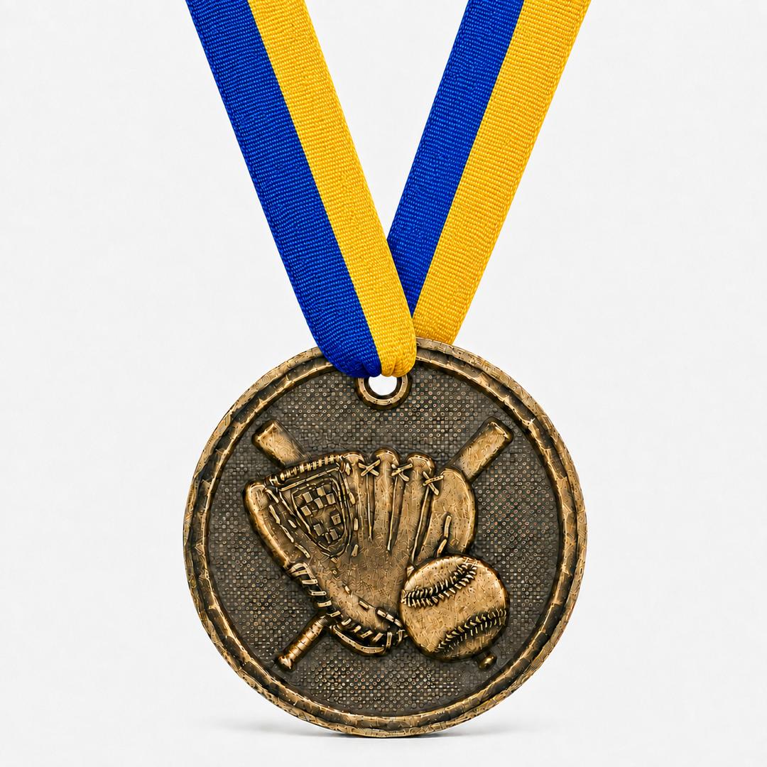 2" Antique Gold  Baseball & Softball Medal with Ribbon