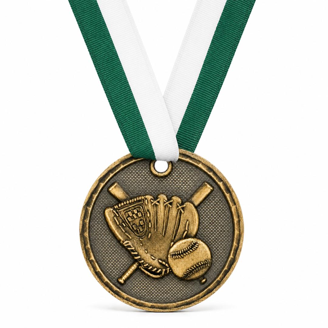2" Antique Gold  Baseball & Softball Medal with Ribbon