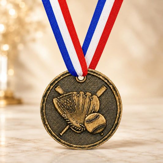 2" Antique Gold  Baseball & Softball Medal with Ribbon