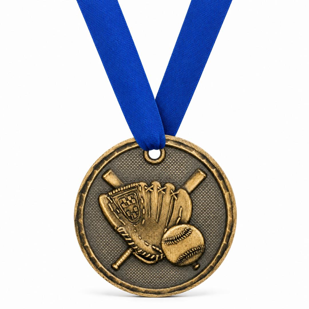 2" Antique Gold  Baseball & Softball Medal with Ribbon