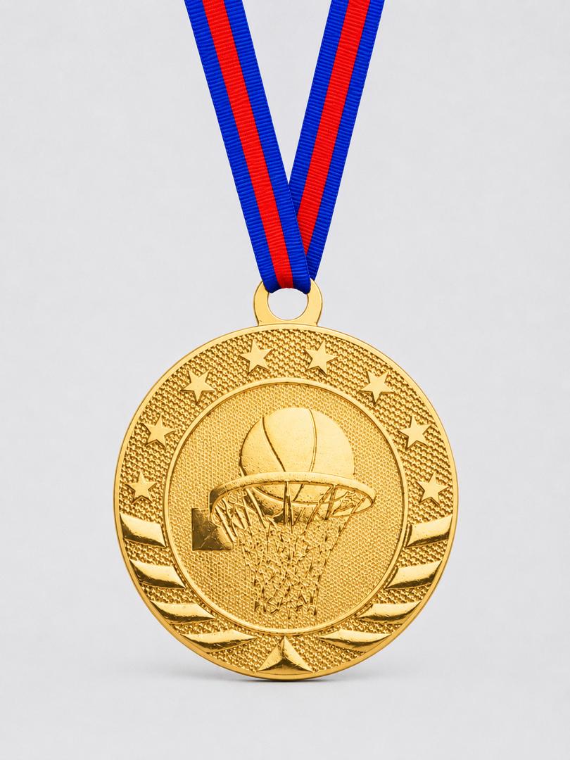 2" Basketball Medal - Gold or Silver with Choice of Ribbon Colors