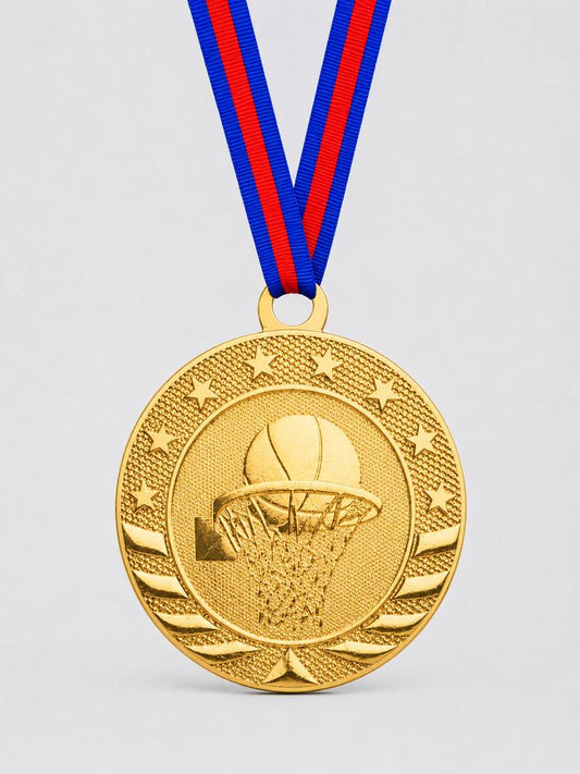 2" Basketball Medal - Gold or Silver with Choice of Ribbon Colors