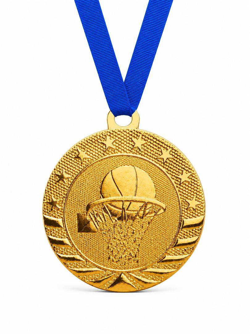 2" Basketball Medal - Gold or Silver with Choice of Ribbon Colors