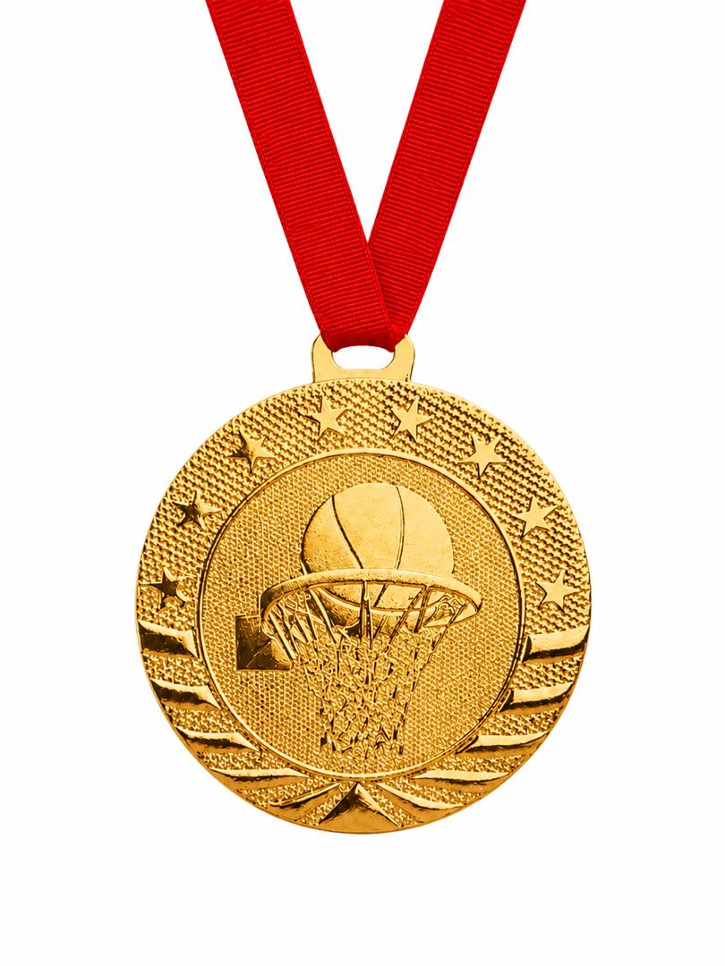 2" Basketball Medal - Gold or Silver with Choice of Ribbon Colors