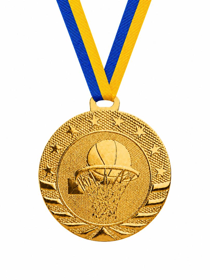 2" Basketball Medal - Gold or Silver with Choice of Ribbon Colors