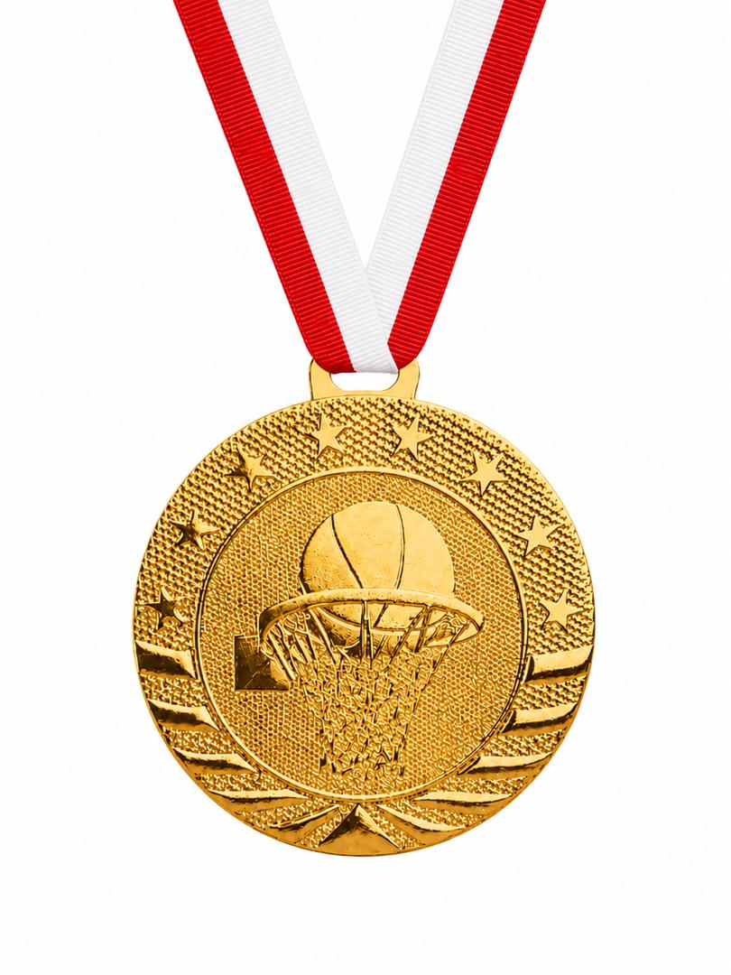 2" Basketball Medal - Gold or Silver with Choice of Ribbon Colors