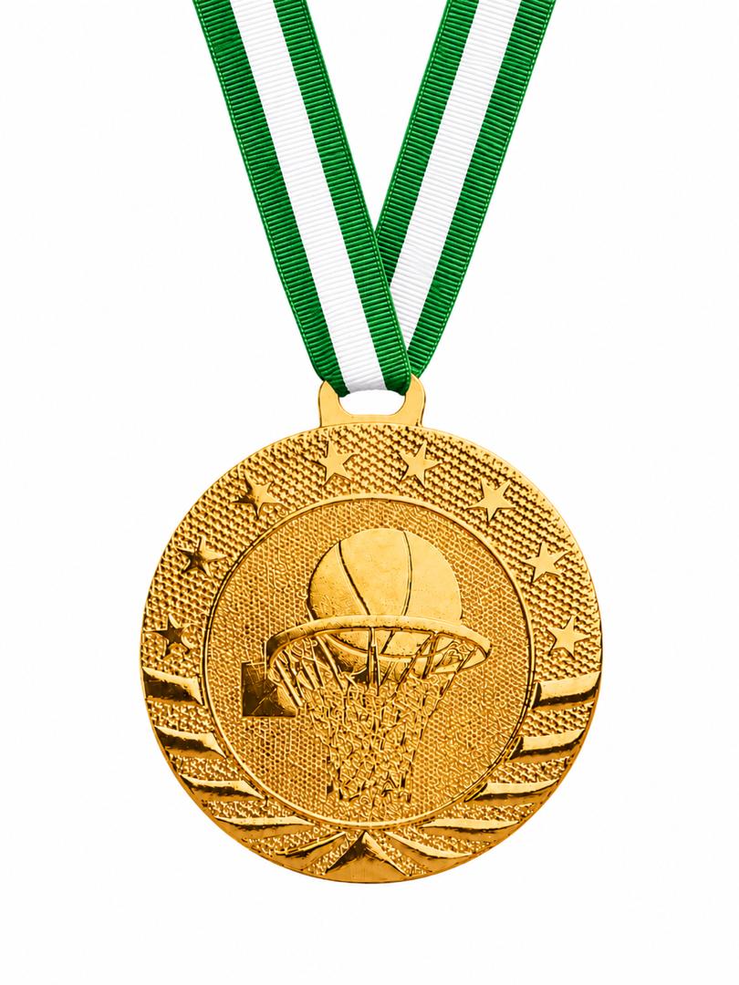 2" Basketball Medal - Gold or Silver with Choice of Ribbon Colors