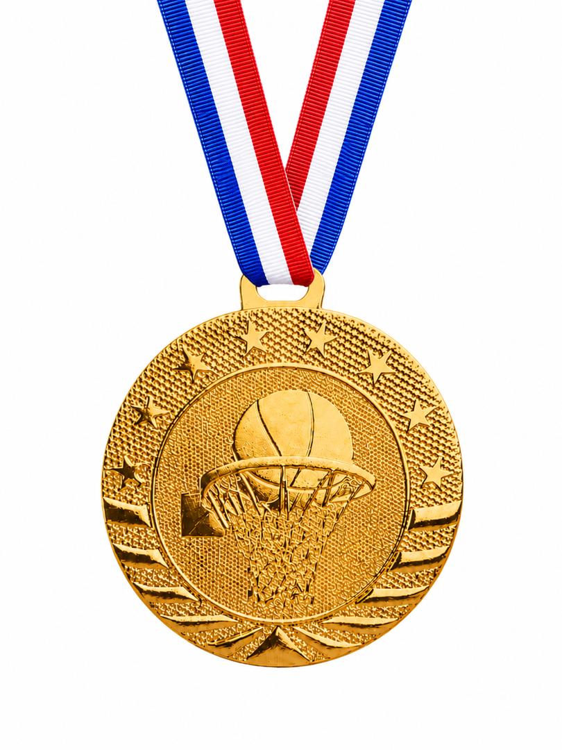 2" Basketball Medal - Gold or Silver with Choice of Ribbon Colors