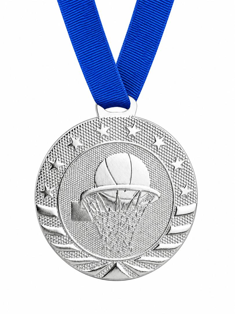 2" Basketball Medal - Gold or Silver with Choice of Ribbon Colors