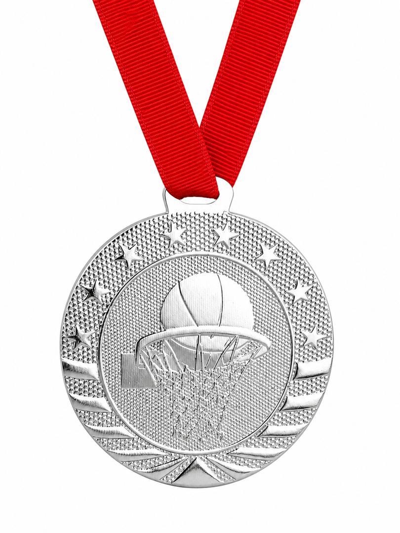 2" Basketball Medal - Gold or Silver with Choice of Ribbon Colors