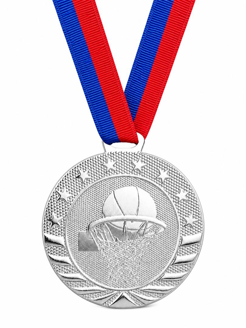 2" Basketball Medal - Gold or Silver with Choice of Ribbon Colors