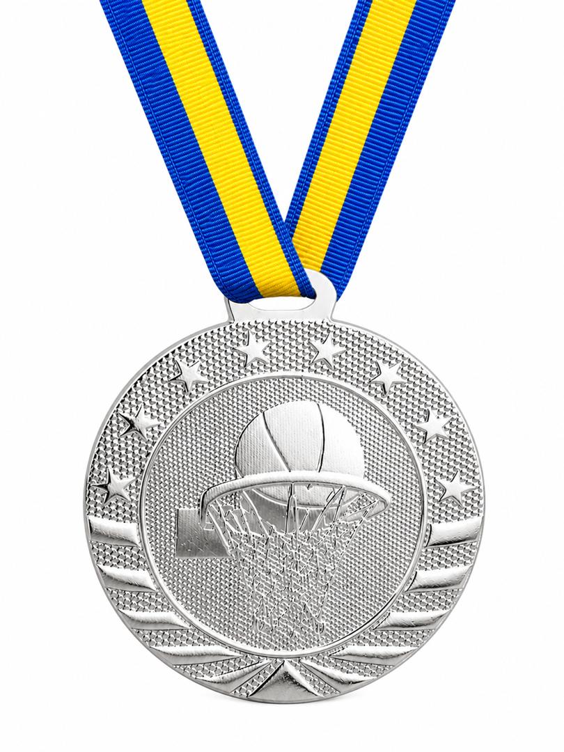 2" Basketball Medal - Gold or Silver with Choice of Ribbon Colors