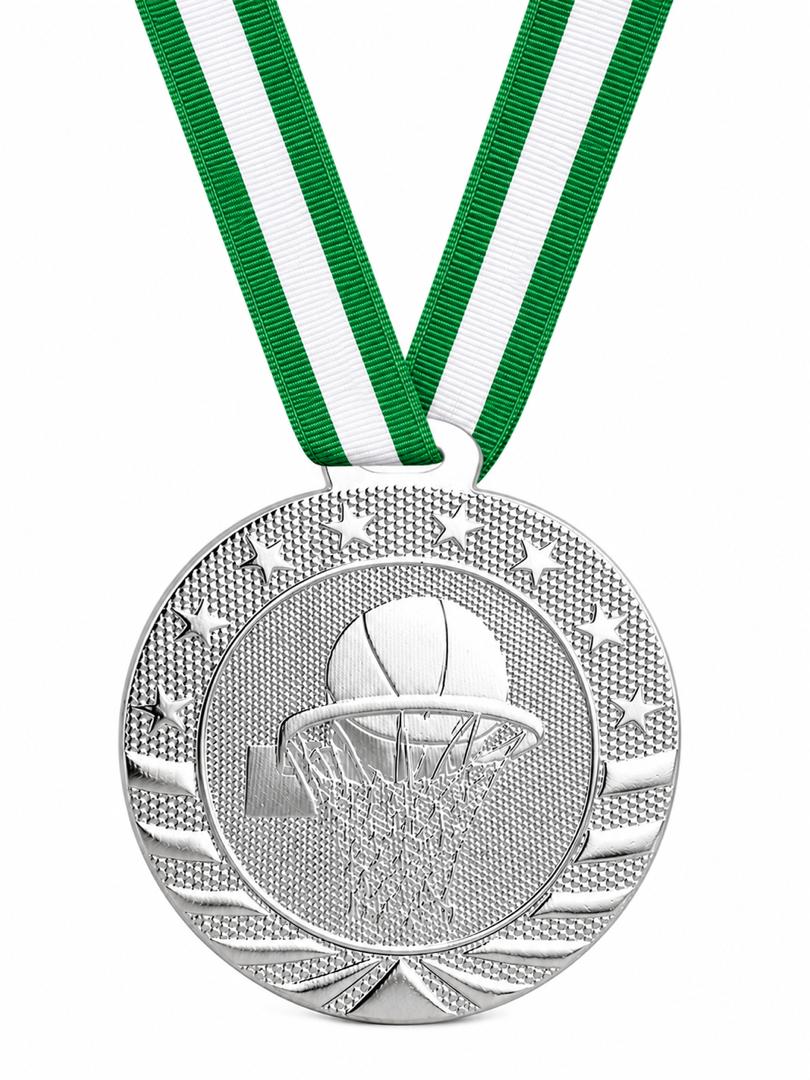 2" Basketball Medal - Gold or Silver with Choice of Ribbon Colors