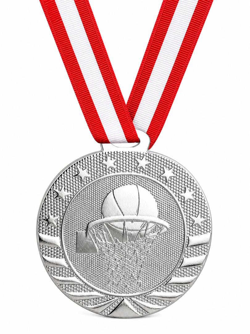 2" Basketball Medal - Gold or Silver with Choice of Ribbon Colors
