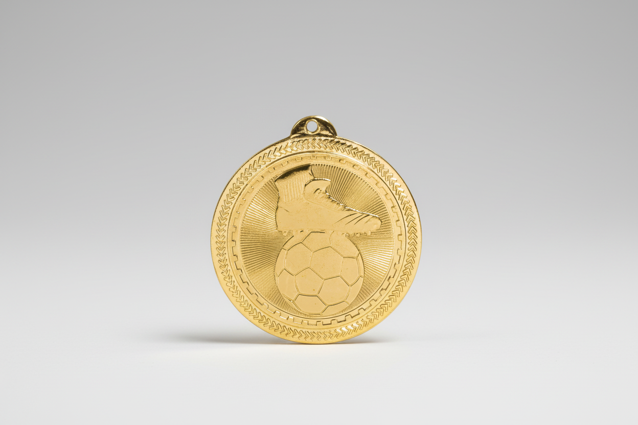 Gold/Silver Soccer Medal - 2" Diameter - Red and white / 100-250 / Silver