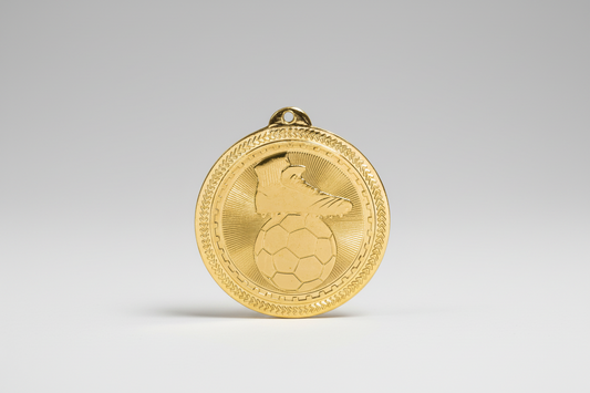 Gold/Silver Soccer Medal - 2" Diameter - Red and white / 100-250 / Silver