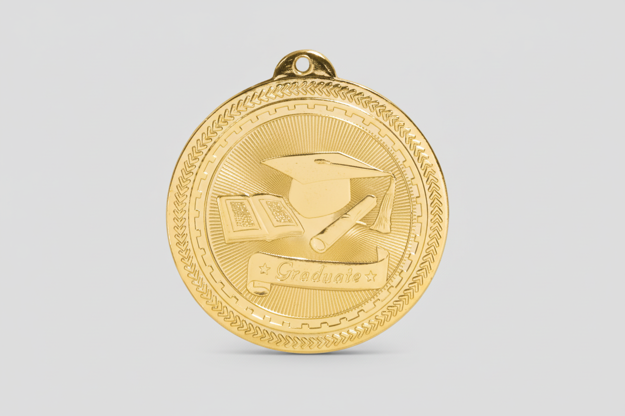Graduation Medal - Gold & Silver 2" - Blue and Yellow / 100-250 / Silver