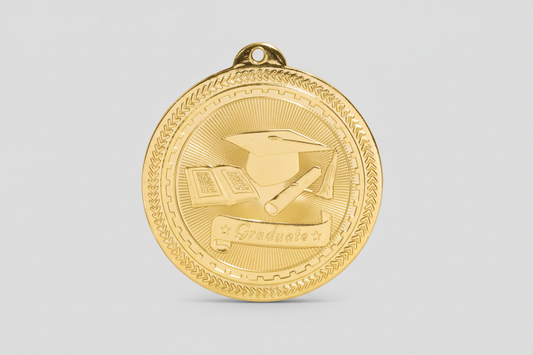 Graduation Medal - Gold & Silver 2" - Blue and Yellow / 100-250 / Silver