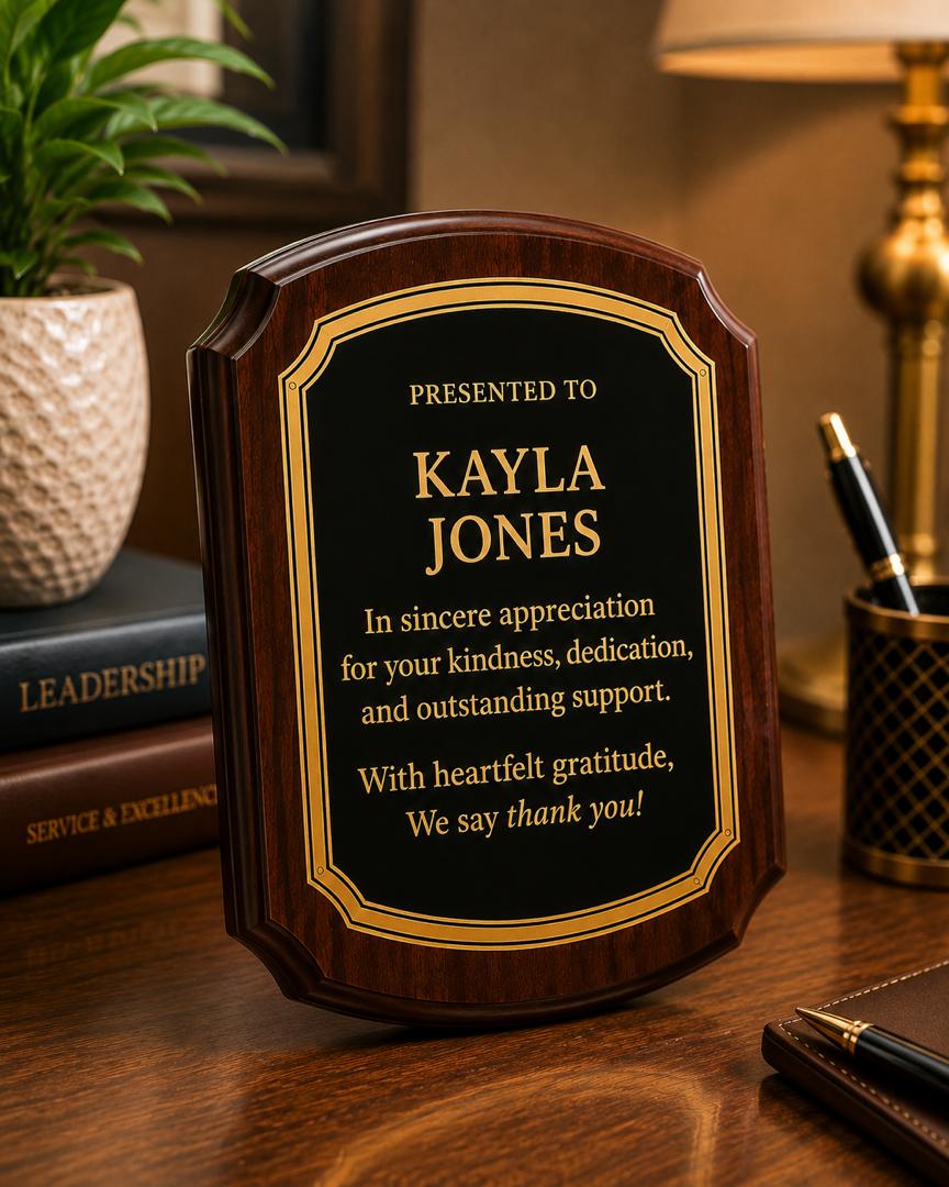 Custom Wooden Award Plaque - 10"x13" Elegant Recognition Gift
