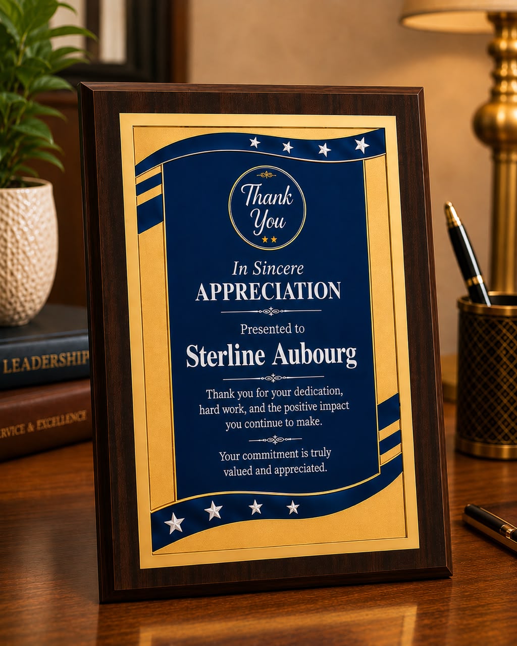 Personalized Wooden Appreciation Plaque with Premium Metal Plate - Custom Recognition Award