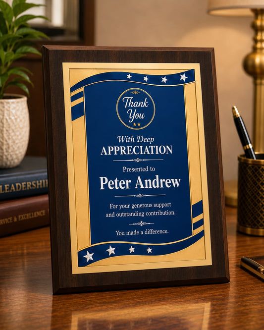 Personalized Wooden Appreciation Plaque with Premium Metal Plate - Custom Recognition Award