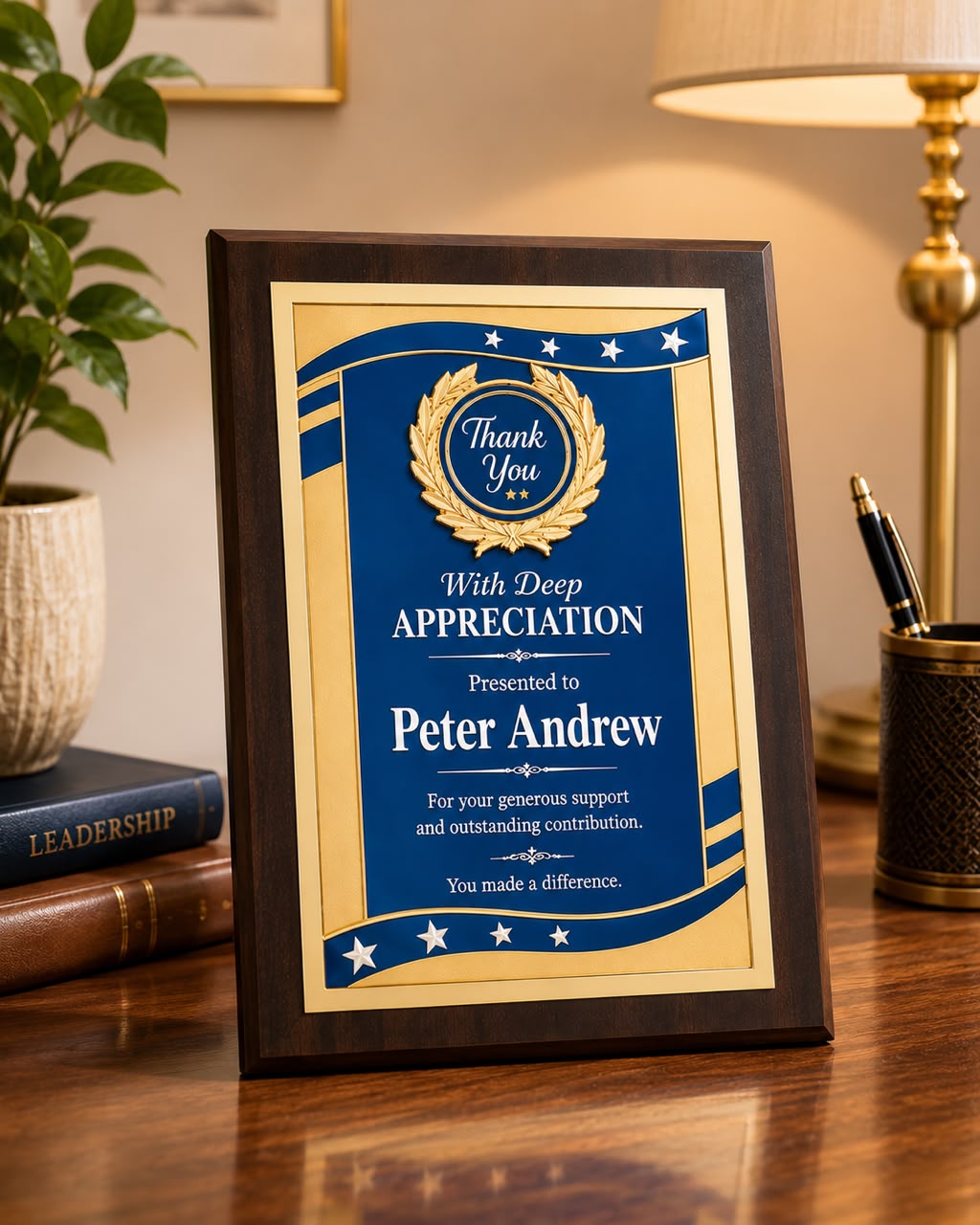 Personalized Wooden Appreciation Plaque with Premium Metal Plate - Custom Recognition Award