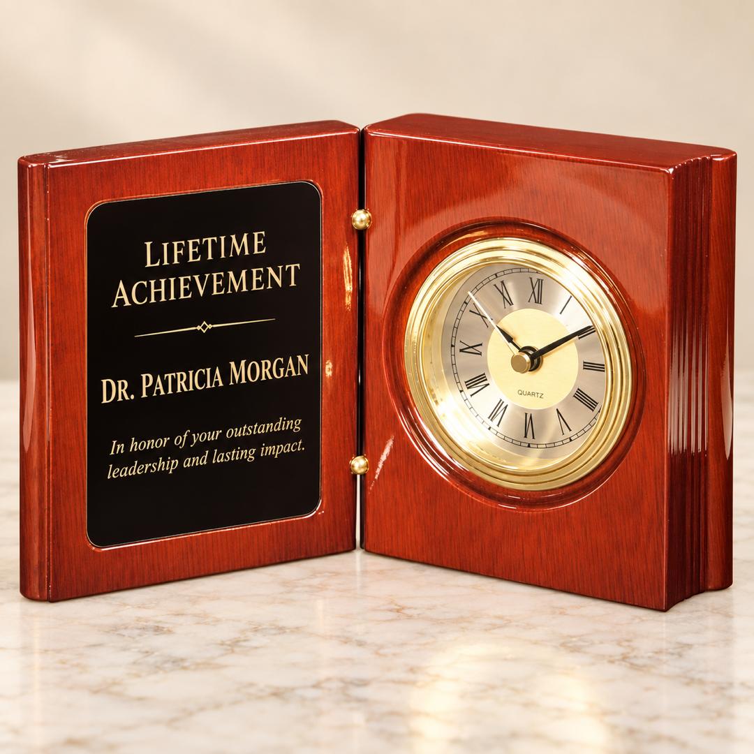Personalized Wooden Book Clock - Custom keepsake Gift - 5 3/8-Inch