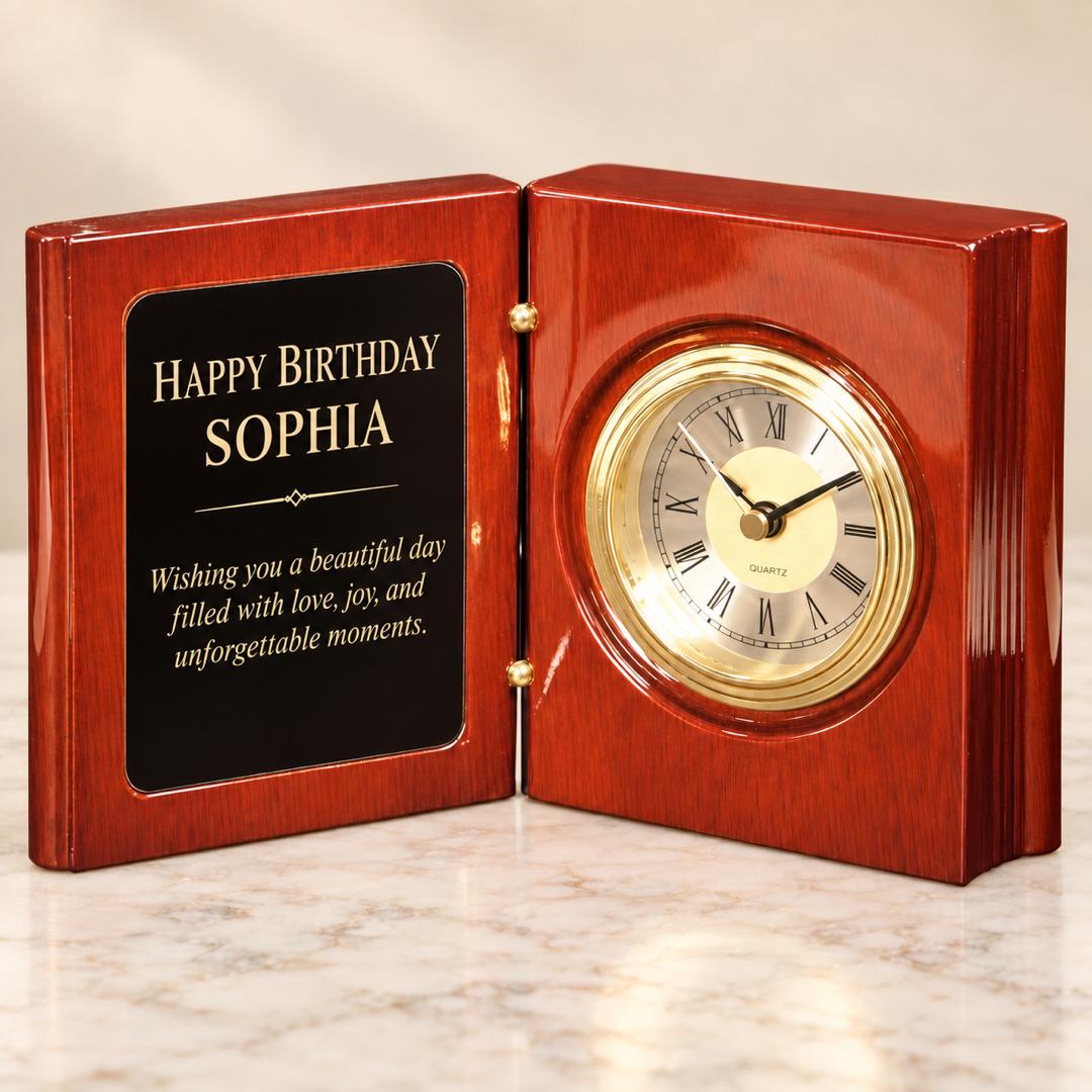 Personalized Wooden Book Clock - Custom keepsake Gift - 5 3/8-Inch