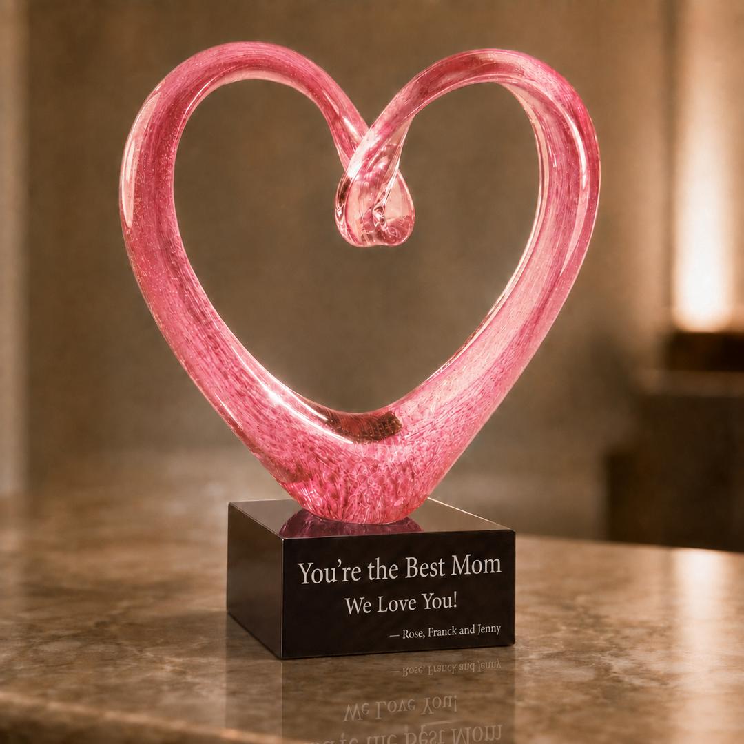 Custom Engraved Pink Glass Heart Award - 9 inch