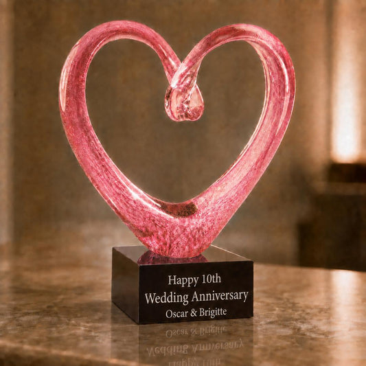 Custom Engraved Pink Glass Heart Award - 9 inch