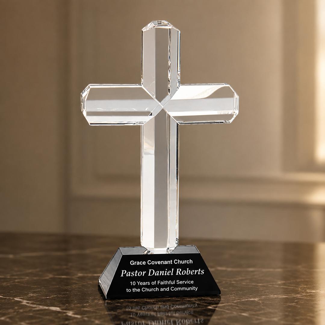 Personalized Crystal Cross Award - 8.5 Inch