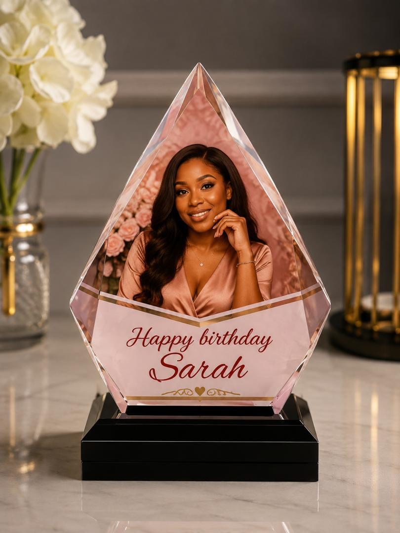 8-inch personalized crystal birthday photo plaque for her