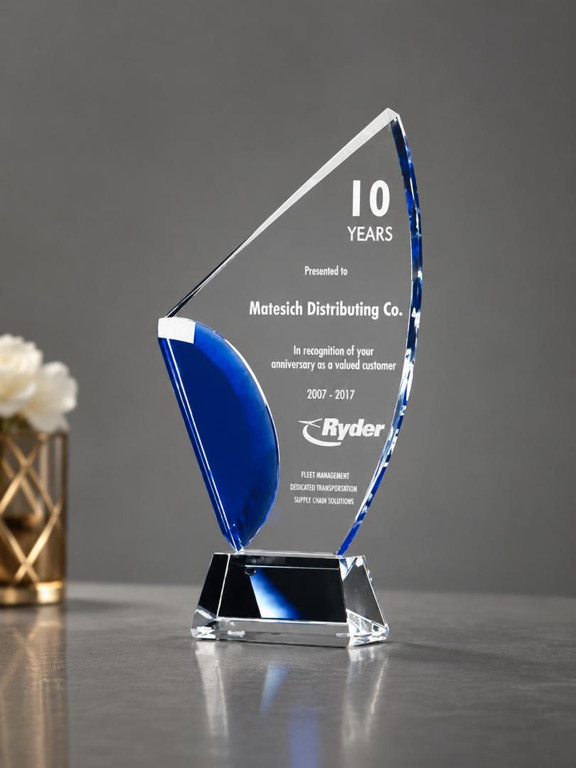 Personalized Blue Edge Crystal Award - 10"