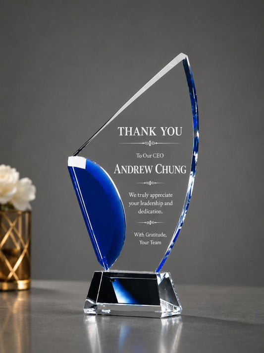 Personalized Blue Edge Crystal Award - 10"