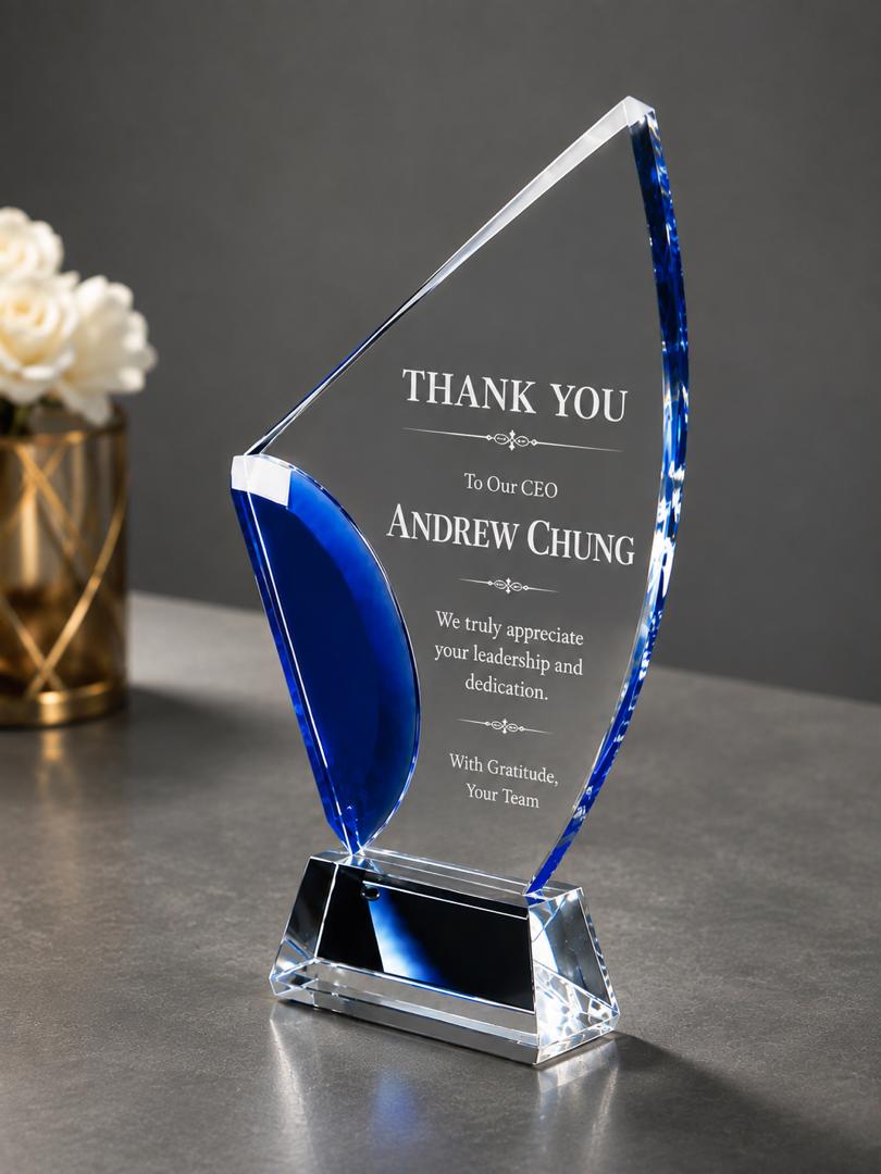 Personalized Blue Edge Crystal Award - 10"