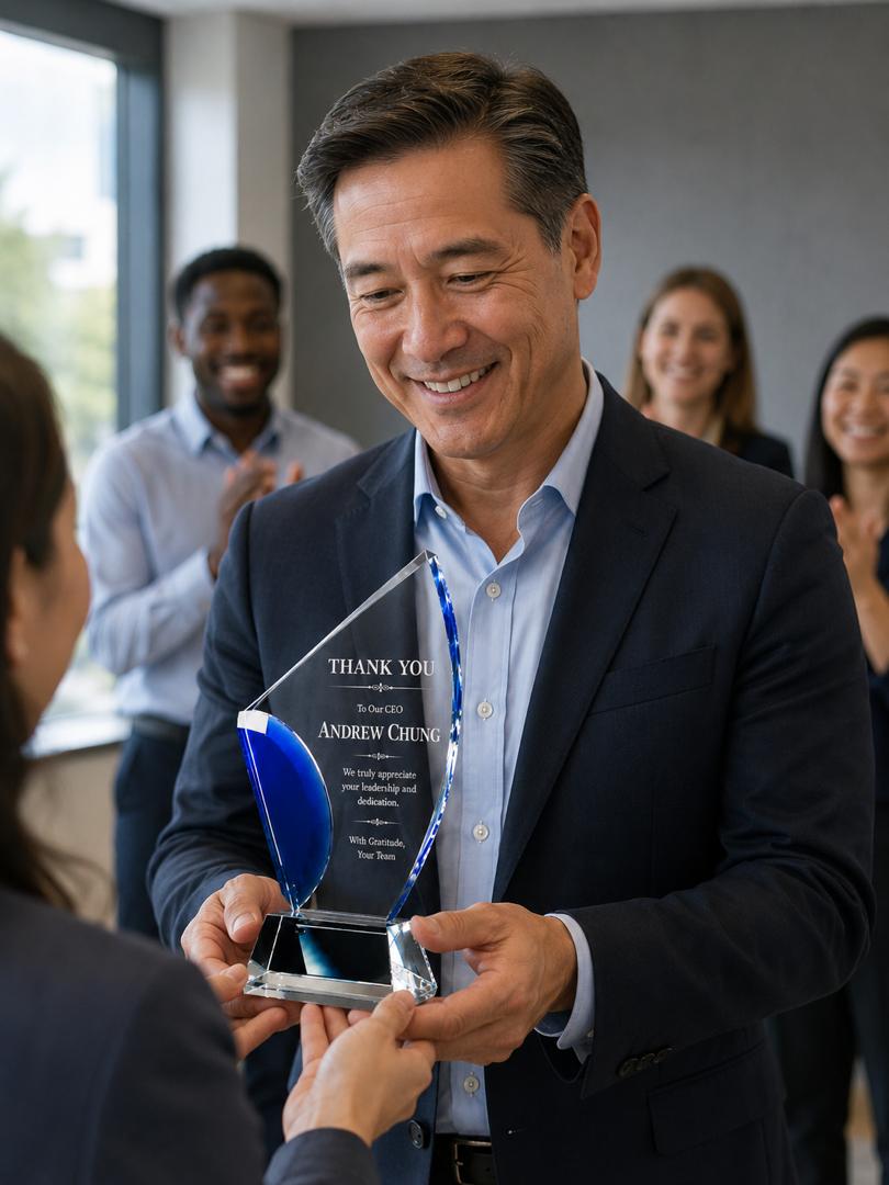 Personalized Blue Edge Crystal Award - 10"