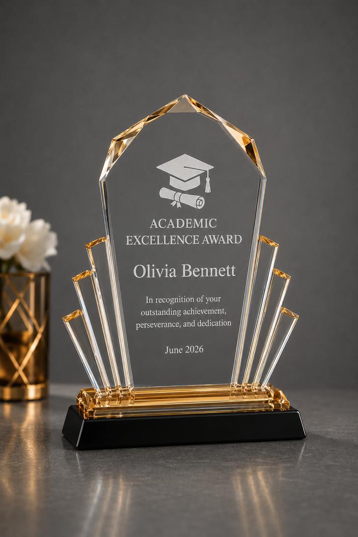 Personalized Art Deco Acrylic Award - Custom Engraved, 8"