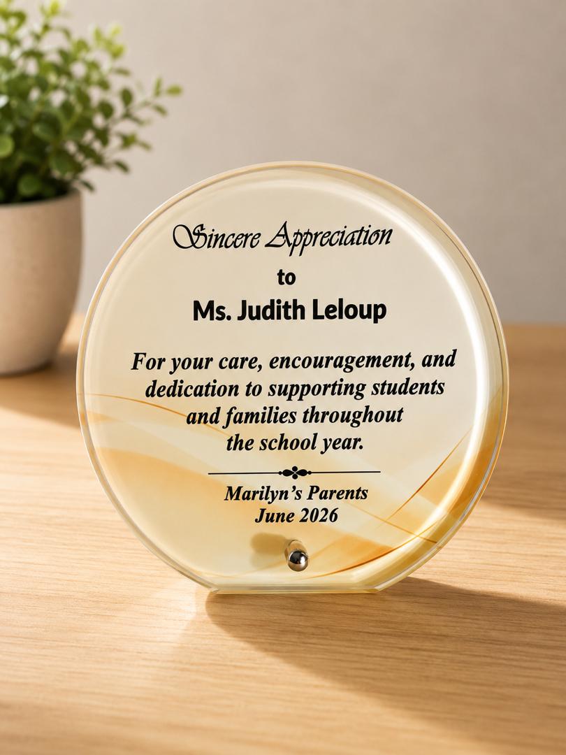 6-inch personalized crystal teacher appreciation photo plaque